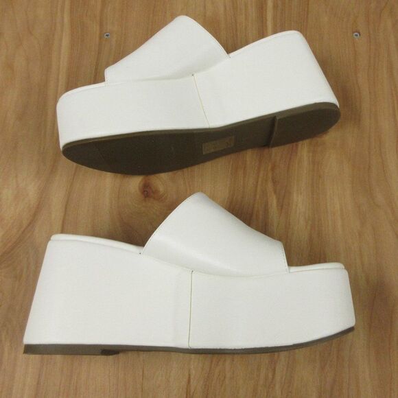 SHEIN Thick Platform Wedge Heel Slide Mule Womens Sz 9 Slip On White Sandal NEW - Picture 8 of 15